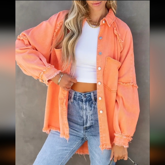 Oversized Denim Jacket / Orange Red - Picture 3 of 4